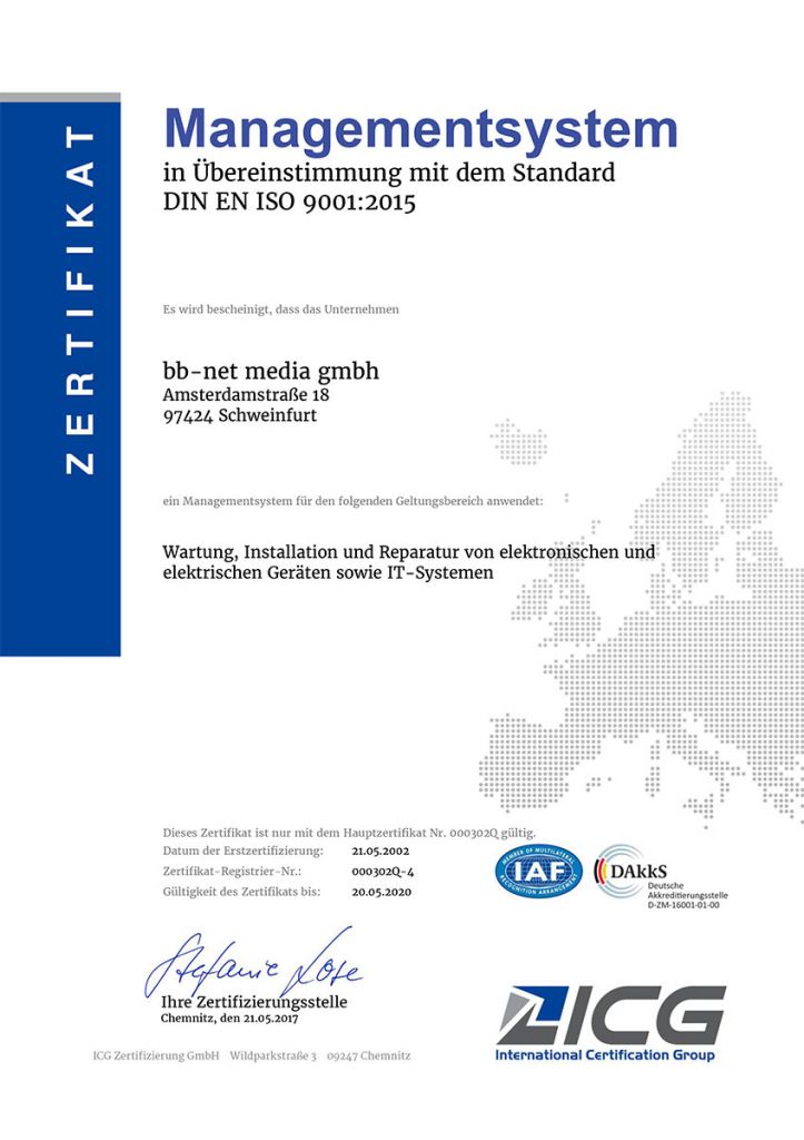 ISO90012015 Zertifikat