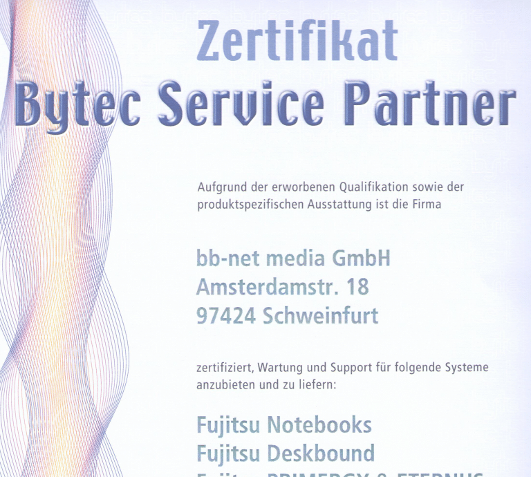 Zertifikat Bytec Service Partner