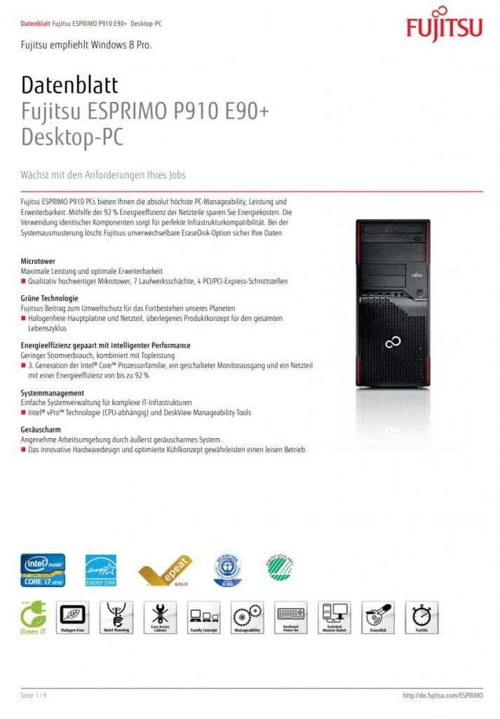 Datenblatt Fujitsu Esprimo P910