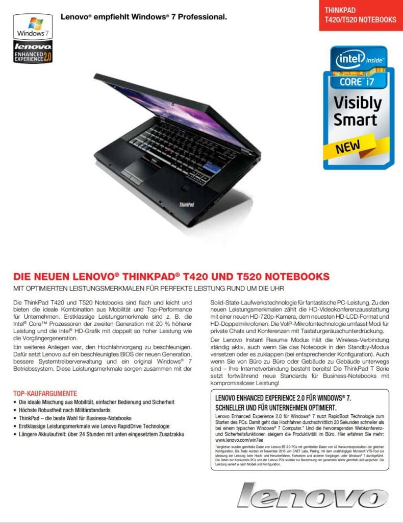 Datenblatt Lenovo Thinkpad T520