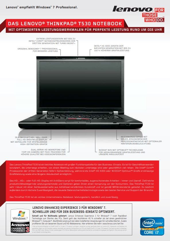Datenblatt Lenovo Thinkpad T530